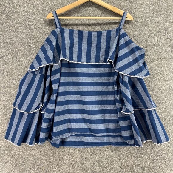 5/$45 INC International Concepts Blouse Women 2XL Blue Striped Cold Shoulder - Picture 2 of 7